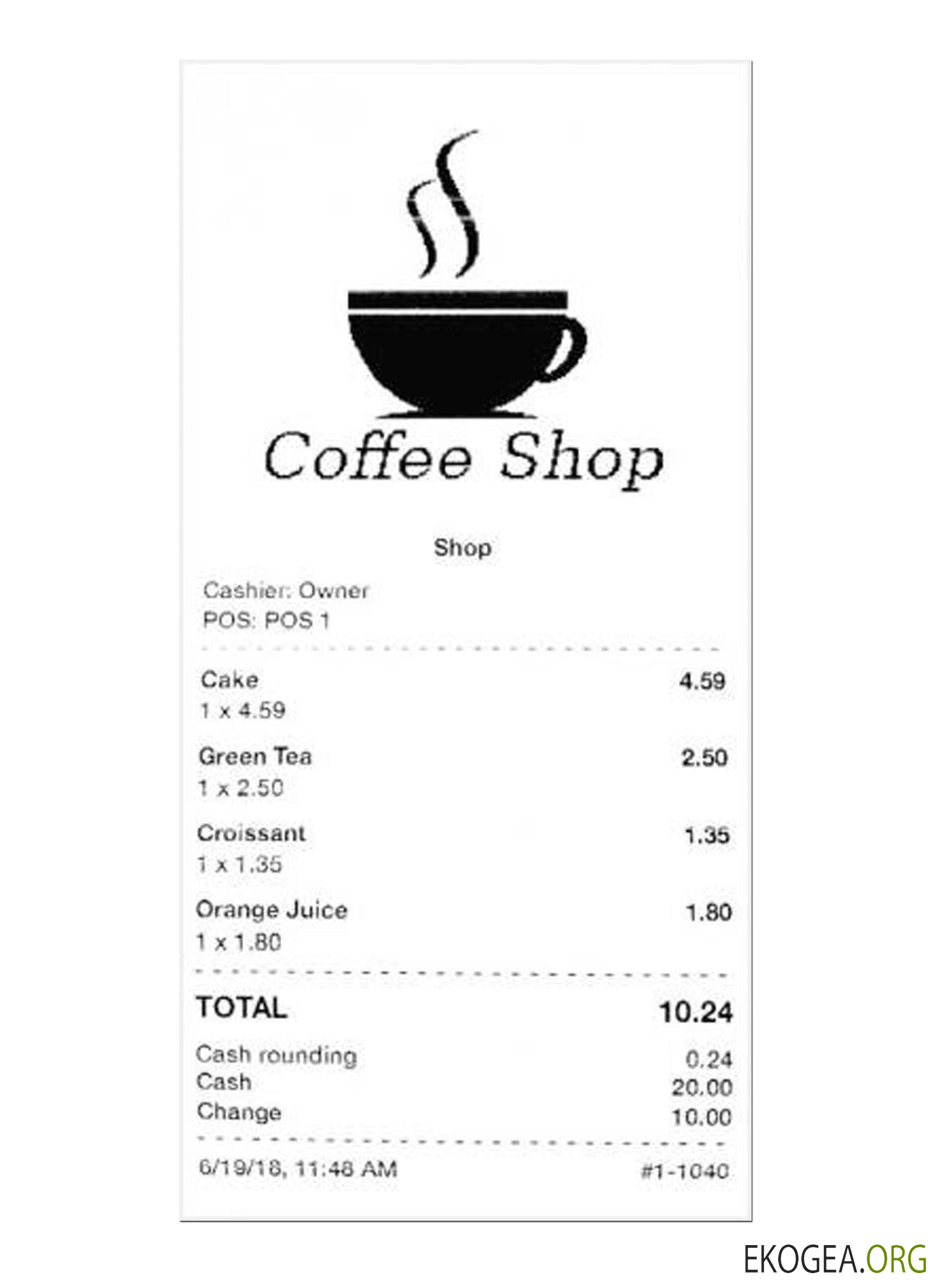 Chèque de paiement COFFEE SHOP